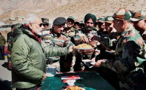 PM Modi celebrated Diwali with the army and ITBP personnel in Himachal Pradesh. (PTI)
