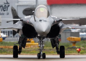 The Dassault Rafale aircraft is ready for take-off during the Air Show in Sion